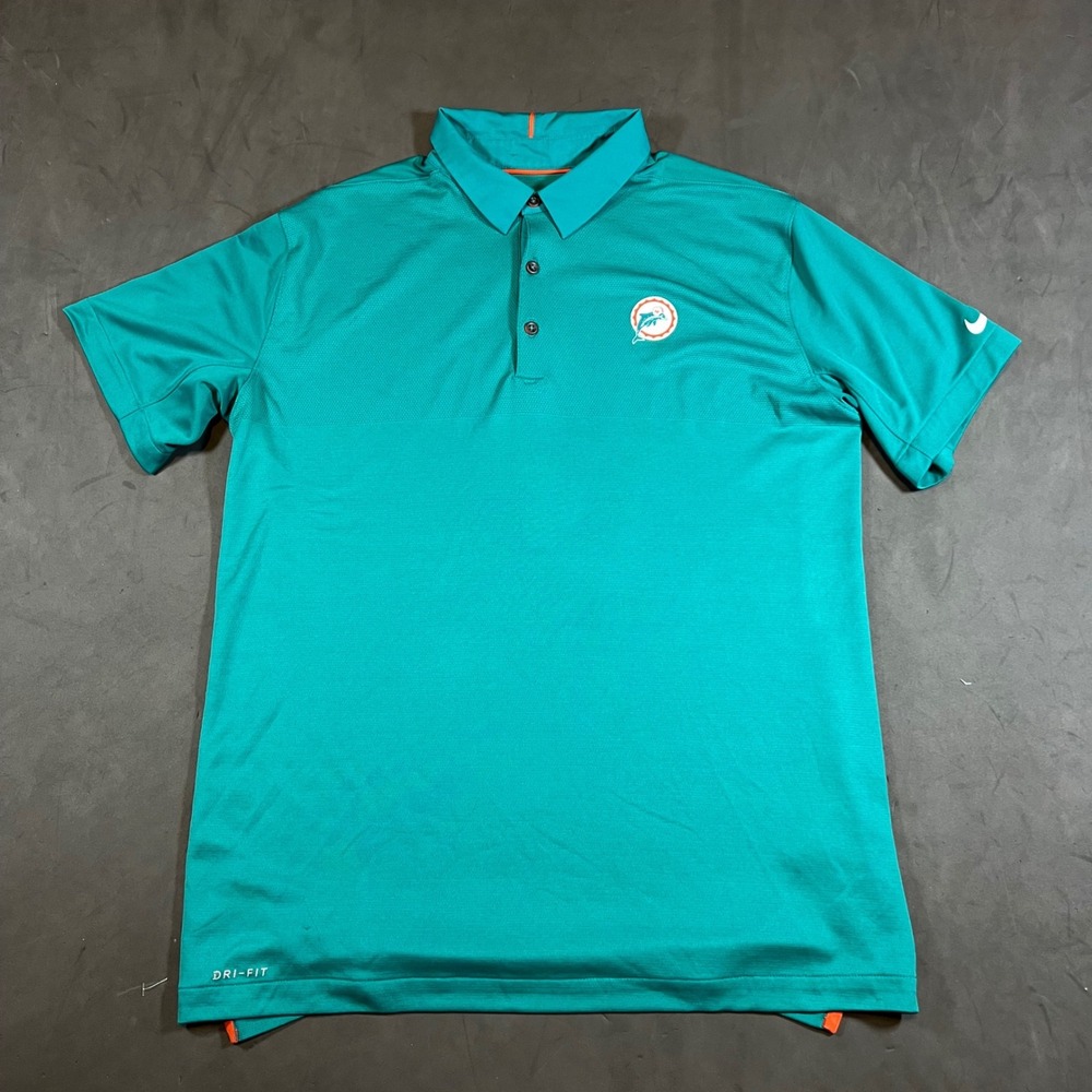 Nike Miami Dolphins Coaches Polo Shirt Mens Large Teal NFL Dri-Fit Short Sleeve